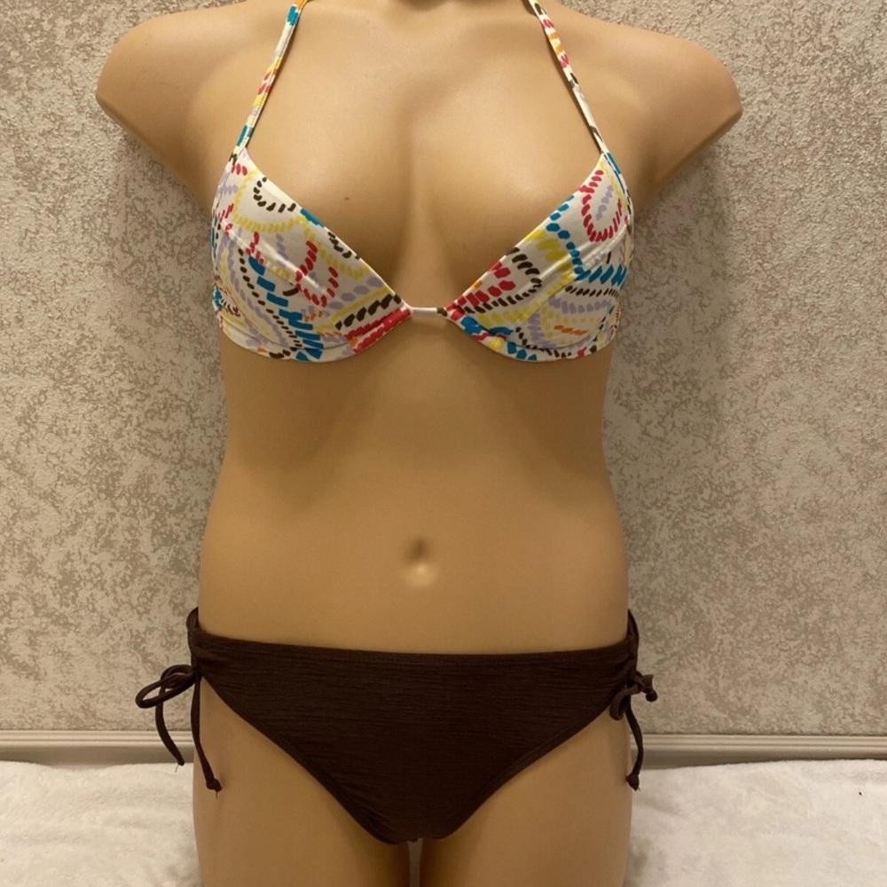 Multicolor Pattern Bikini with Brown Bottom